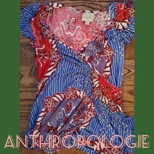 Anthropologie Deletta Flutter Sleeve faux wrap top